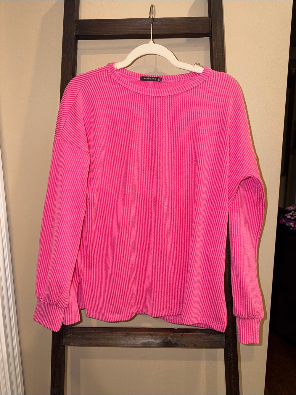 Staccato Bright Pink Ribbed Crewneck Sweater